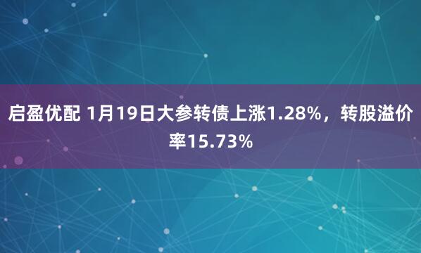 启盈优配 1月19日大参转债上涨1.28%，转股溢价率15.73%